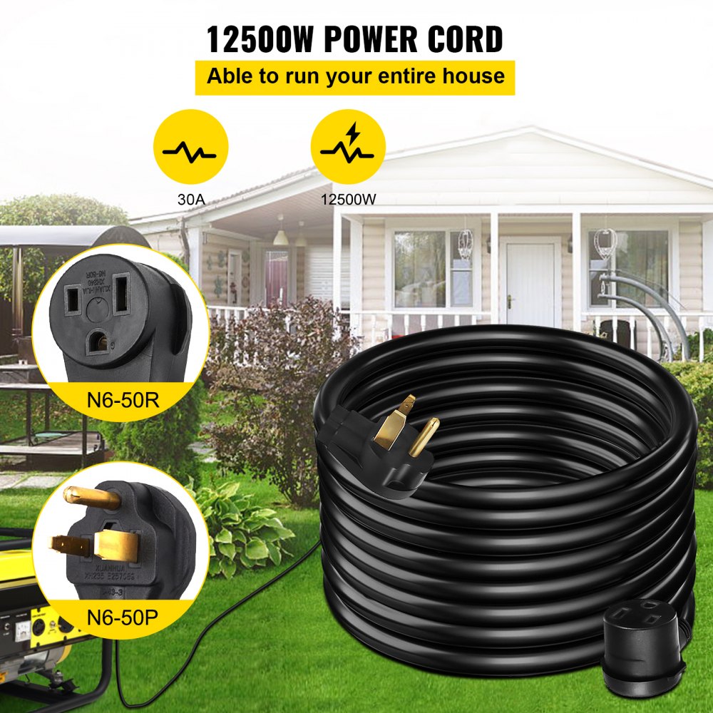 Black 50ft 30A welding extension cord with NEMA 6-50 plugs and weatherproof design.