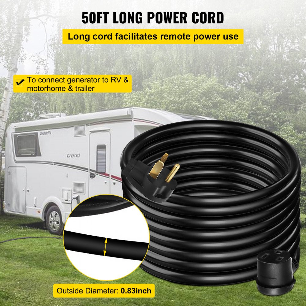 50ft 30A welding extension cord, 10AWG STW copper, coiled with NEMA plug.