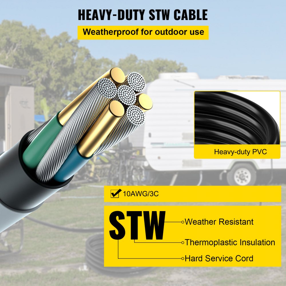50ft 30A welding extension cord with 10AWG STW copper construction, weatherproof PVC jacket, and NEMA 6-50 plugs.