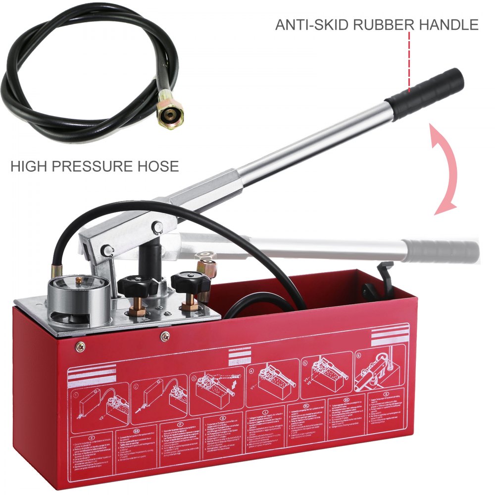 Hydraulic Pressure Test Pump 50 Bar Hand Pressure Test Pump 726 PSI 3.2 Gallon Tank 45ML 1/2" BSP Hydrostatic Test Pump for Pipeline Pressure Container Irrigation Firemen (Test Pump 50 Bar)