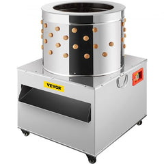 Stainless steel chicken plucker with 1500W motor and 106 rubber fingers for efficient feather removal.
