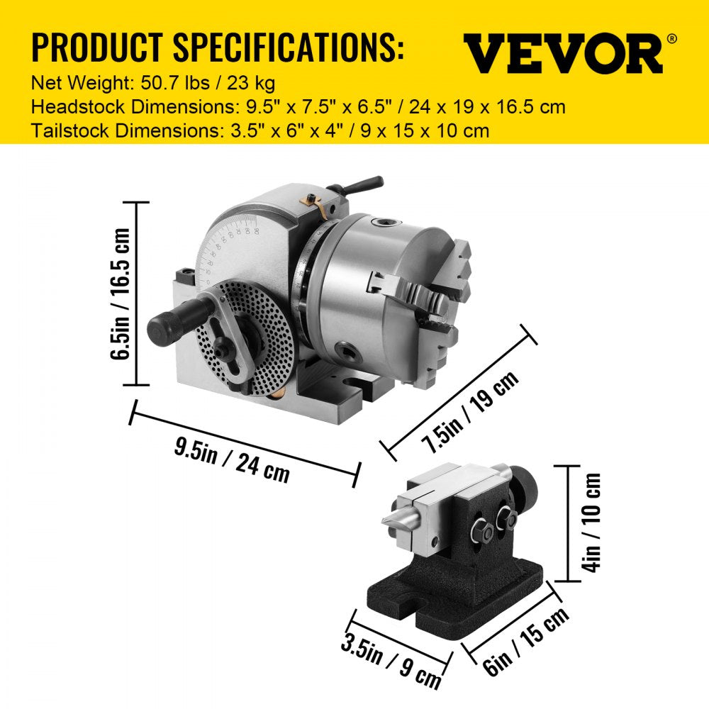 Bostome BS-0 Dividing Head Set with a 5" 3-Jaw Chuck for milling machine precision.