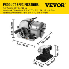 Bostome BS-0 Dividing Head Set with a 5" 3-Jaw Chuck for milling machine precision.