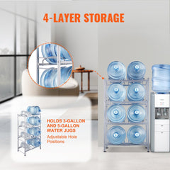 4 Tiers Water Jug Holder Double Row Water Bottle Rack for 8 Bottles Silver