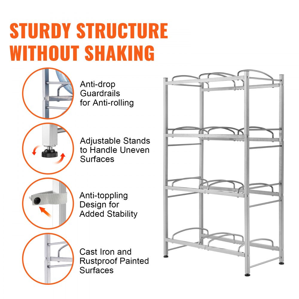 4 Tiers Water Jug Holder Double Row Water Bottle Rack for 8 Bottles Silver