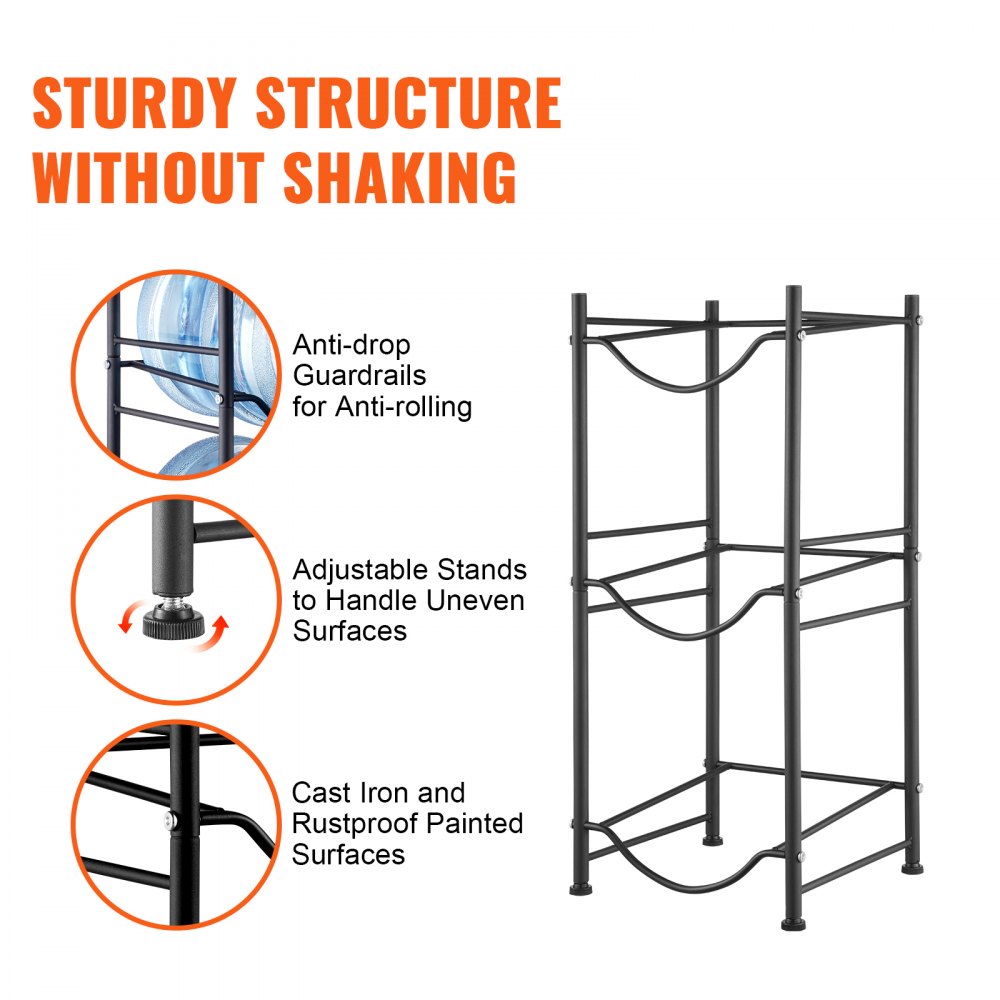 3 Tiers Water Jug Holder Single Row Water Bottle Rack for 3 Bottles Black