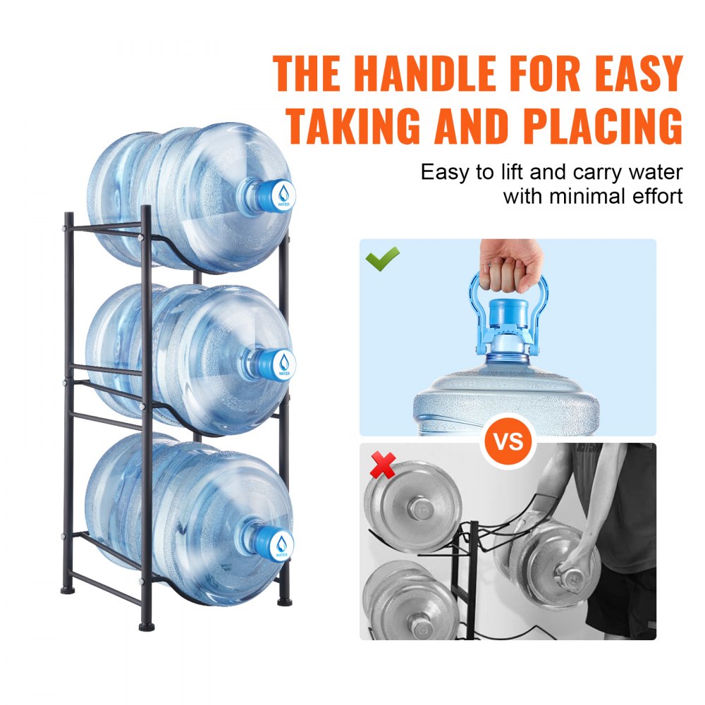 3 Tiers Water Jug Holder Single Row Water Bottle Rack for 3 Bottles Black