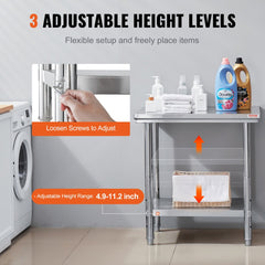 Commercial Worktable & Workstation 24 x 30 x 32 Inch Stainless Steel Work Table Heavy Duty Commercial Food Prep Work Table for Home, Kitchen, Restaurant Metal Prep Table with Adjustable Feet