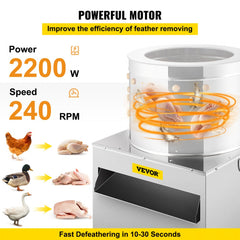 Stainless steel chicken plucker machine with rubber fingers and integrated wheels for easy transport.