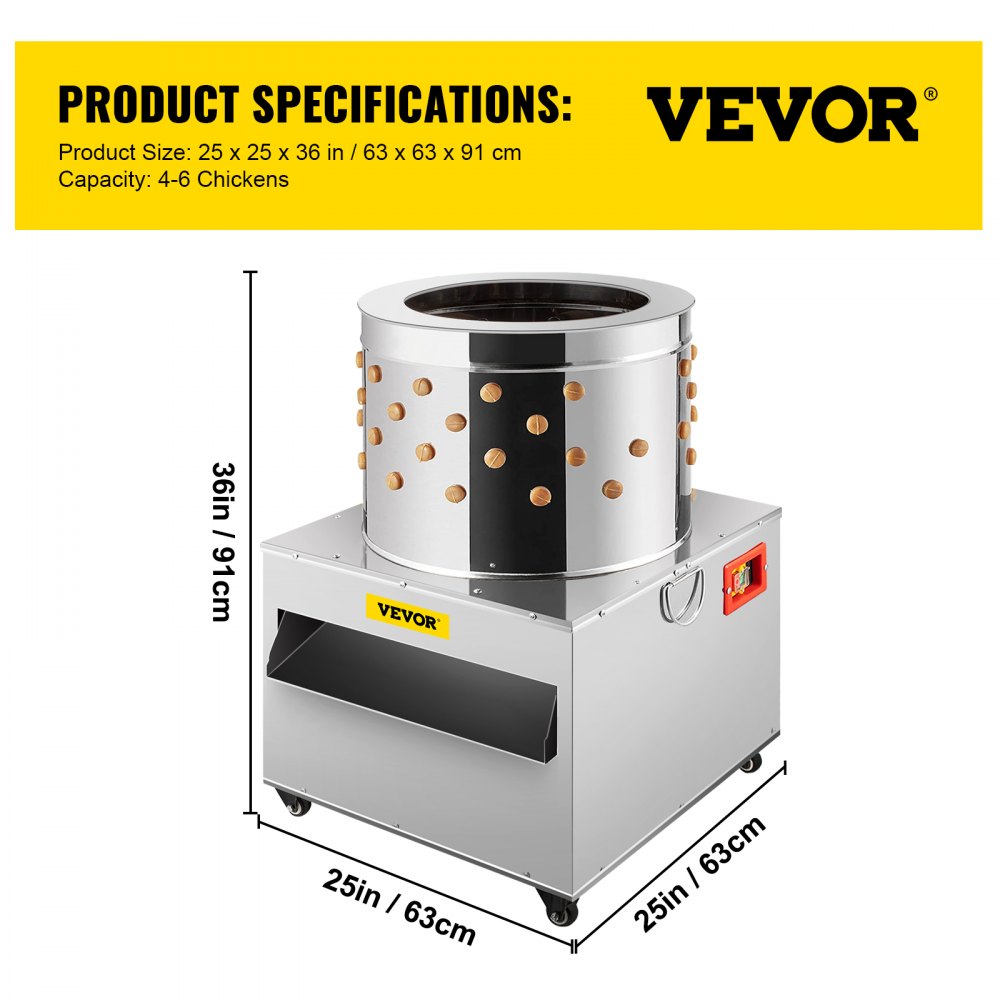 Stainless steel chicken plucker machine with 2200W motor and 142 rubber fingers for defeathering.