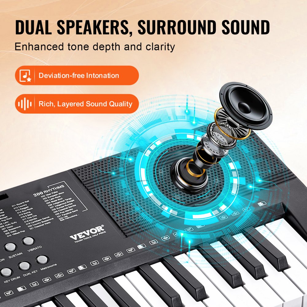 61 Key Digital Keyboard Piano Electric Portable 200 Tones 200 Rhythms