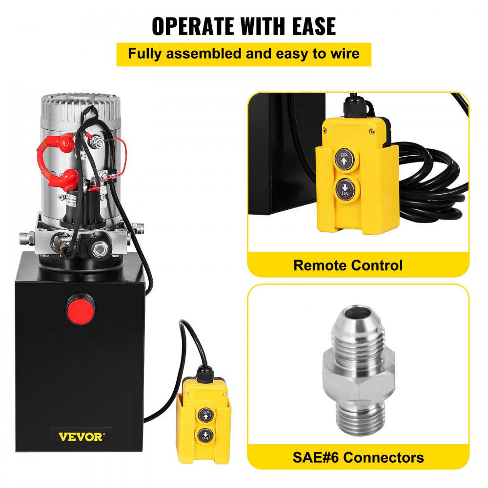 Bostome 6 quart hydraulic power unit with 12V DC motor and metal reservoir for efficient lifting.
