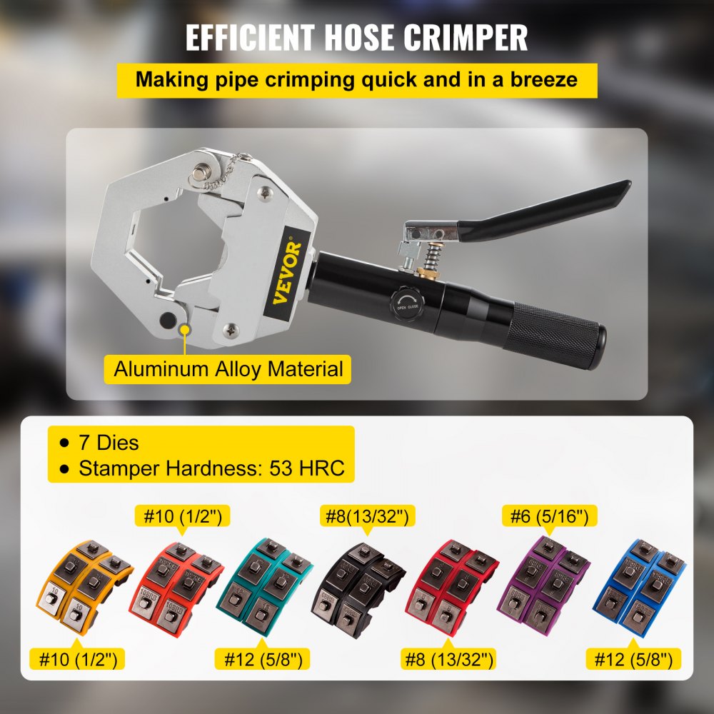 Bostome 71500 Hydraulic Hose Crimper Kit with 7 dies and portable hand-held design.