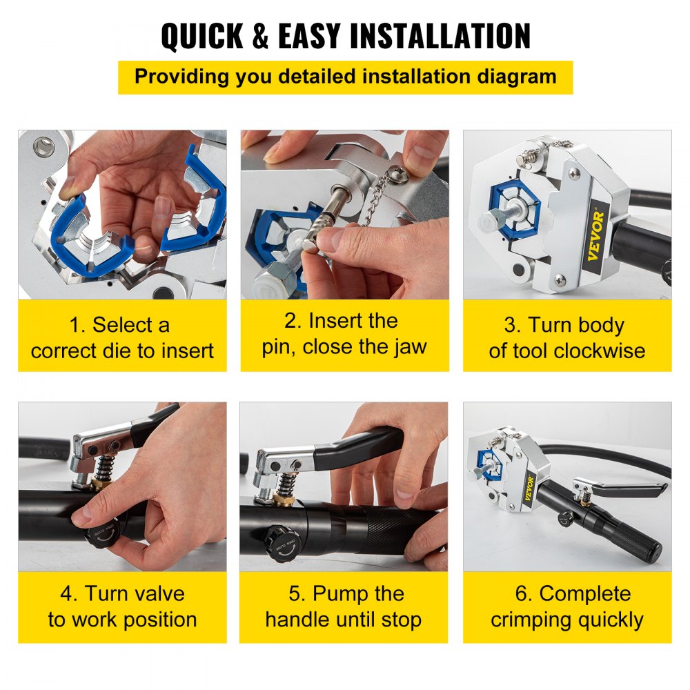 Bostome 71500 hydraulic hose crimper kit with 7 dies in a portable hand-held design.
