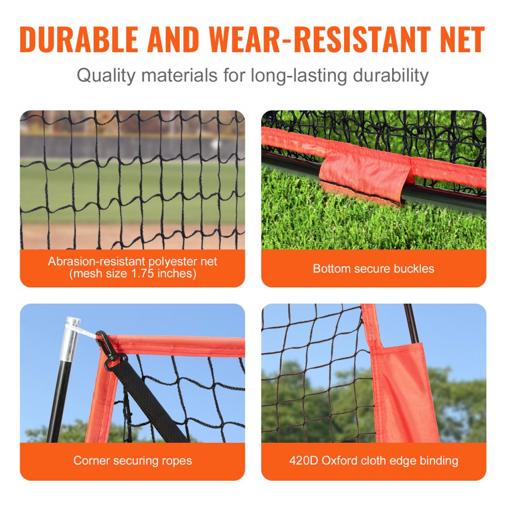 7x7 ft Baseball Softball Practice Net, Portable Baseball Training Net for Hitting Catching Pitching, Backstop Equipment with Bow Frame, Carry Bag, Strike Zone, 12 Balls, Tee, and Ball Collector