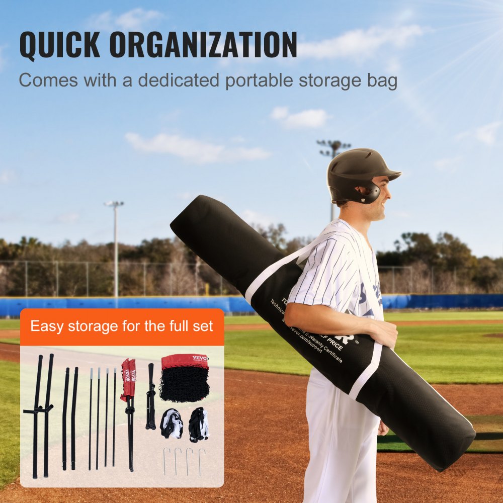 7x7 ft Baseball Softball Practice Net, Portable Baseball Training Net for Hitting Catching Pitching, Backstop Equipment with Bow Frame, Carry Bag, Strike Zone, 12 Balls, Tee, and Ball Collector
