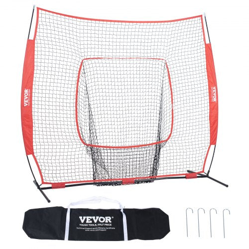 7x7 ft Baseball Softball Practice Net, Portable Baseball Training Net for Hitting Batting Catching Pitching, Backstop Baseball Equipment Training Aids with Carry Bag and Strike Zone