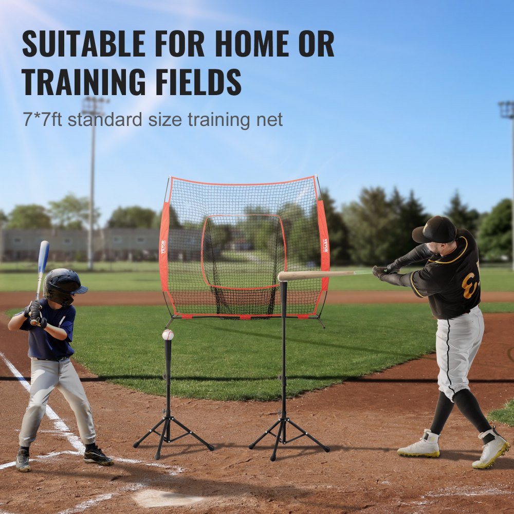 7x7 ft Baseball Softball Practice Net, Portable Baseball Training Net for Hitting Batting Catching Pitching, Backstop Baseball Equipment Training Aids with Carry Bag and Strike Zone