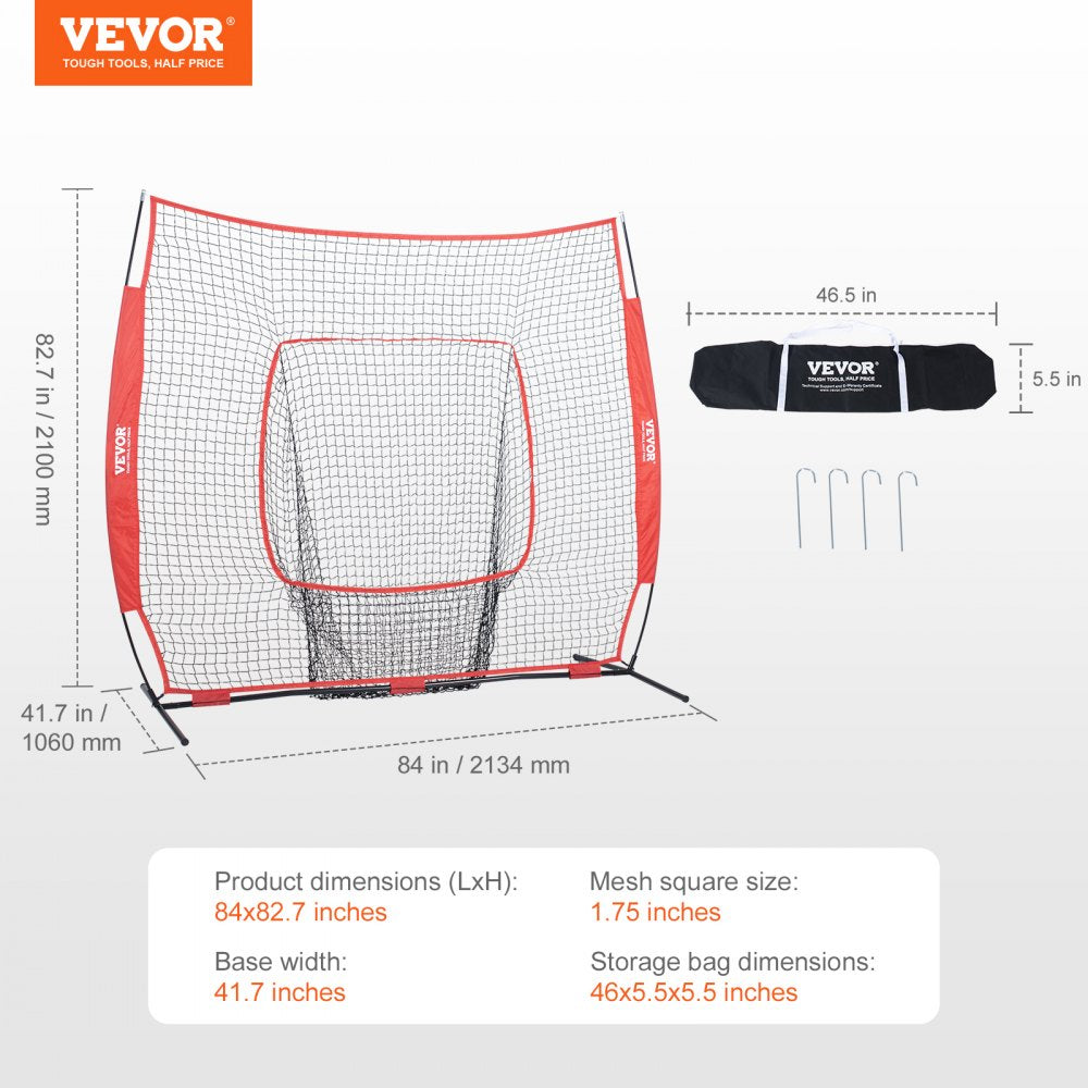 7x7 ft Baseball Softball Practice Net, Portable Baseball Training Net for Hitting Batting Catching Pitching, Backstop Baseball Equipment Training Aids with Carry Bag and Strike Zone