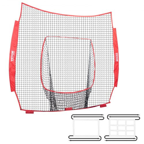 7x7 ft Baseball Softball Practice Net, Portable Baseball Training Net for Hitting Batting Catching Pitching, Backstop Baseball Equipment Training Aids with Strike Zone