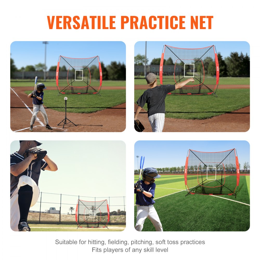 7x7 ft Baseball Softball Practice Net, Portable Baseball Training Net for Hitting Batting Catching Pitching, Backstop Baseball Equipment Training Aids with Strike Zone
