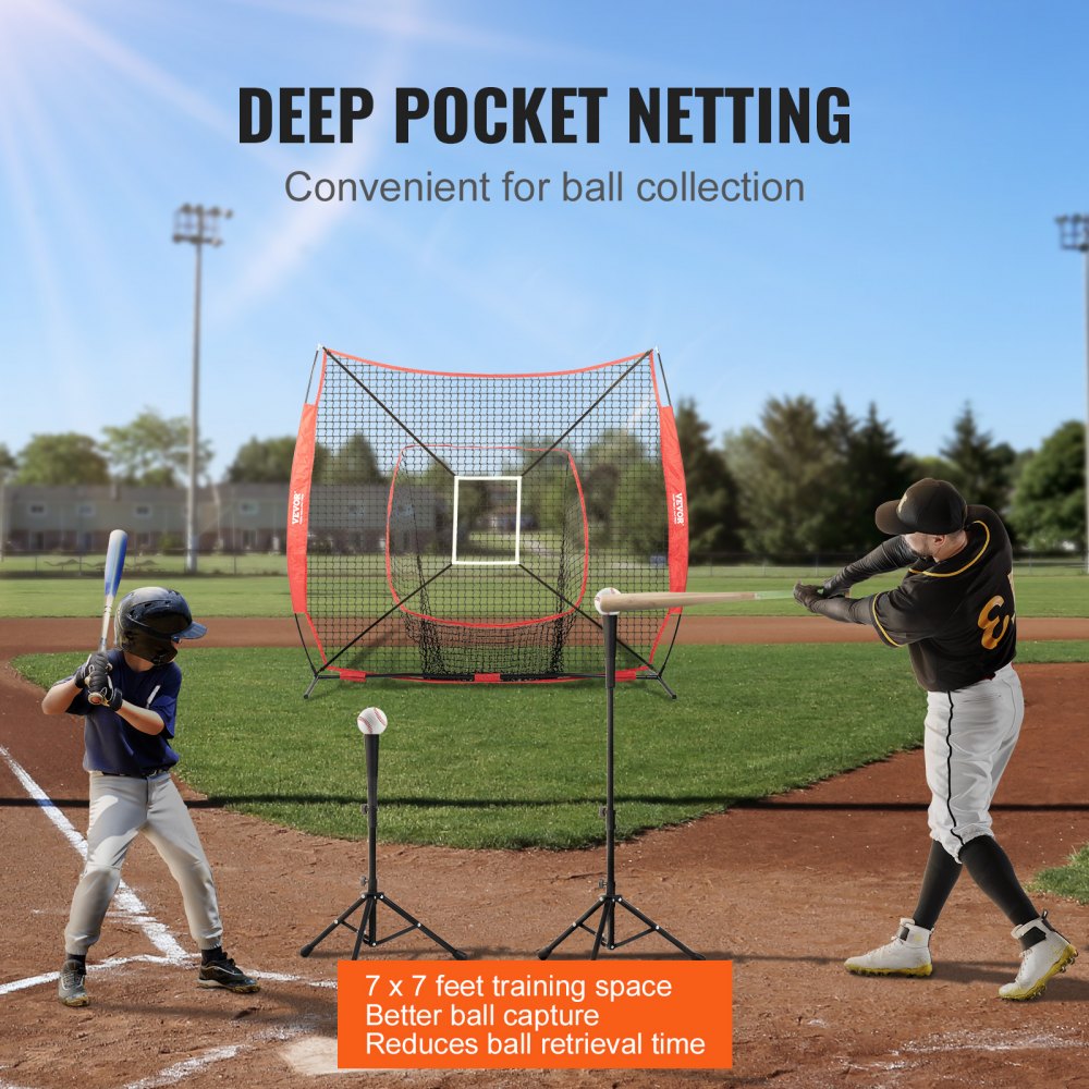 7x7 ft Baseball Softball Practice Net, Portable Baseball Training Net for Hitting Batting Catching Pitching, Backstop Baseball Equipment Training Aids with Strike Zone