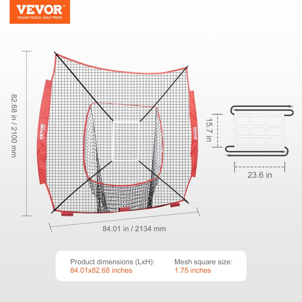 7x7 ft Baseball Softball Practice Net, Portable Baseball Training Net for Hitting Batting Catching Pitching, Backstop Baseball Equipment Training Aids with Strike Zone