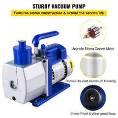 Vacuum Pump 7 CFM 1/2 HP Single Stage Air Conditioning Vacuum Pump for R12 R22 R134a R410a Systems 110V 5PA Ultimate Vacuum Refrigerant HVAC Tool for Automobile Reparation Vacuum Evacuation