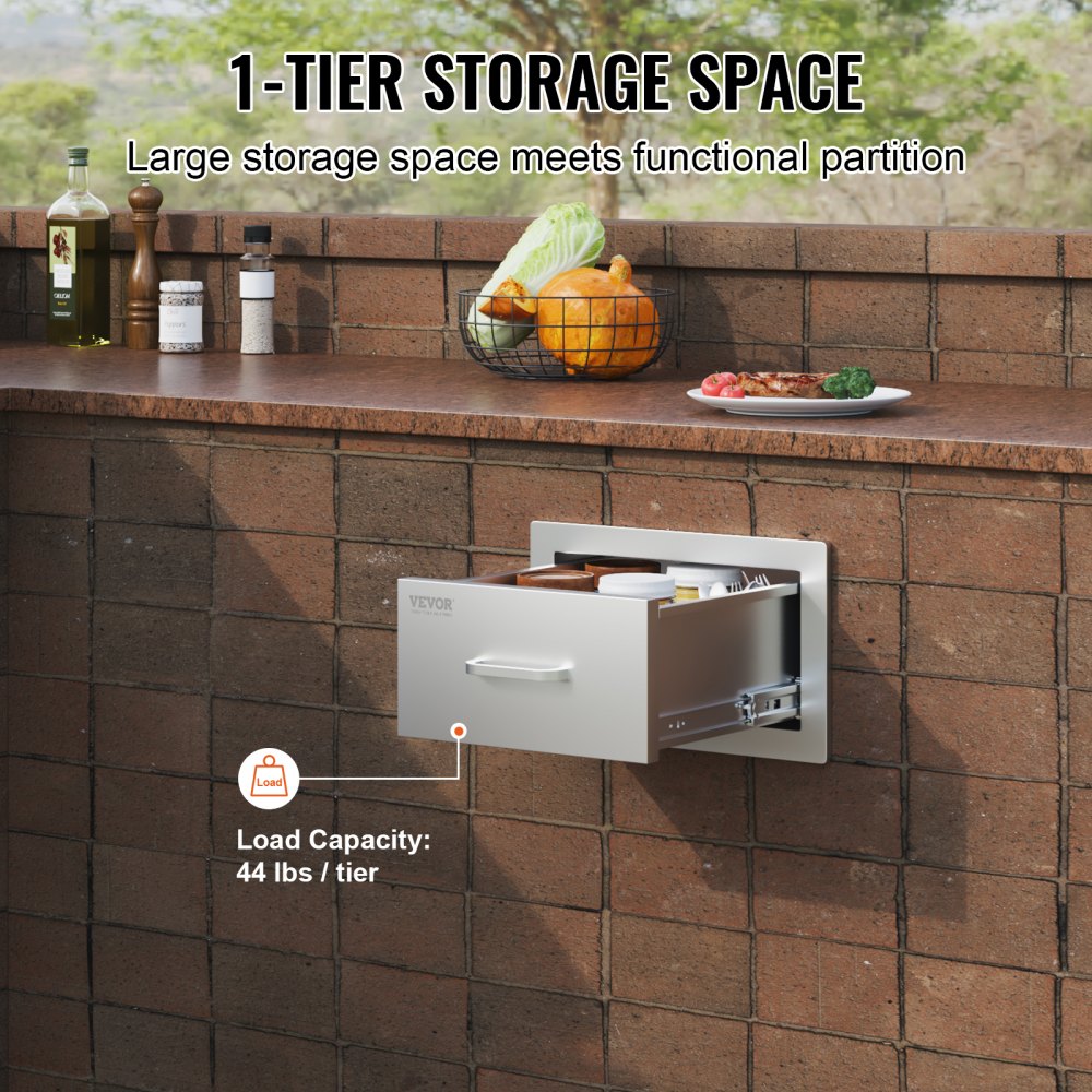 14x8.5 Inch Outdoor Kitchen Drawers Stainless Steel, Flush Mount Double Drawers,14W x 8.5H x 23D Inch, with Stainless Steel Handle, BBQ Drawers for Outdoor Kitchens or BBQ Island