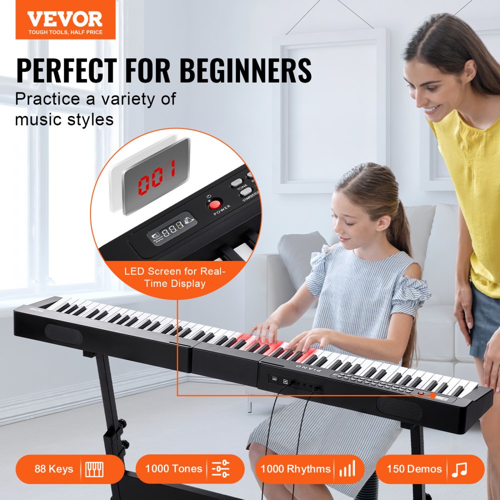 88 Key Digital Piano Keyboard Semi Weighted Full Size Electric Portable