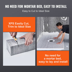 Bostome 60"x48" shower pan kit with EPS waterproof membrane and curb for easy installation.