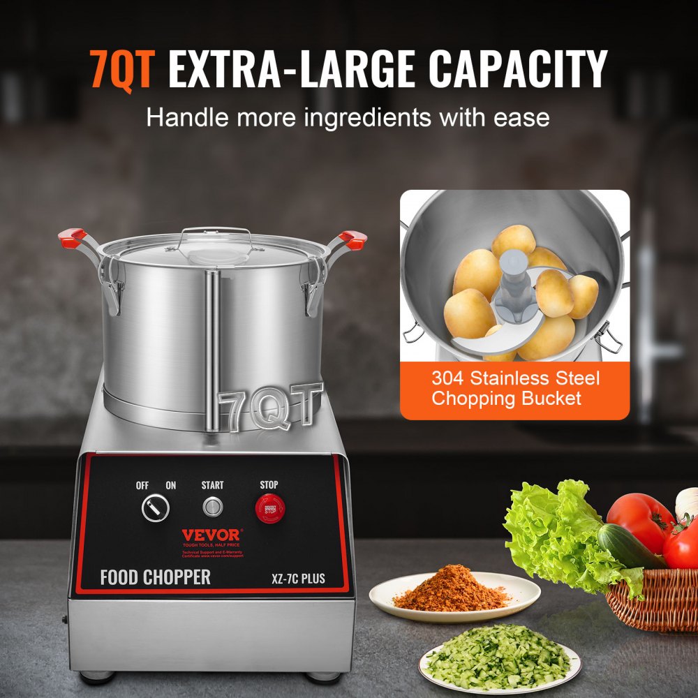 Food Processor & Vegetable Chopper, 7 Quart Bowl, 750W Food-Grade Stainless Steel Food Processor Chopper with 2 Extra S-Curve Blades, Multifunctional for Chopping Vegetables, Meat, Grains, Nuts