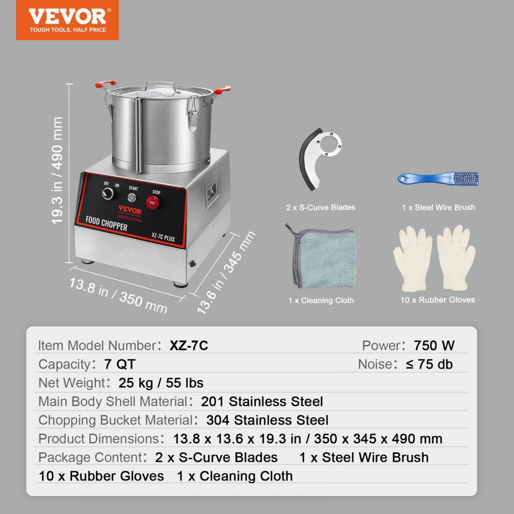 Food Processor & Vegetable Chopper, 7 Quart Bowl, 750W Food-Grade Stainless Steel Food Processor Chopper with 2 Extra S-Curve Blades, Multifunctional for Chopping Vegetables, Meat, Grains, Nuts