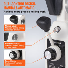 Bostome X-Axis milling machine power feed with a manual lever and automatic knob for speed control.