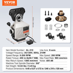 Bostome X-Axis Milling Machine Power Feed with a manual lever and automatic knob for speed control.