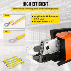 Bostome AM-10 pneumatic crimping tool with dual-action cylinder and foot-operated air valve.