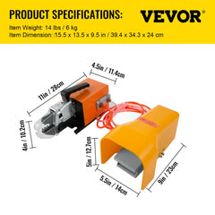 Air-powered Bostome AM-10 crimping tool with dual-action cylinder and interchangeable jaws.
