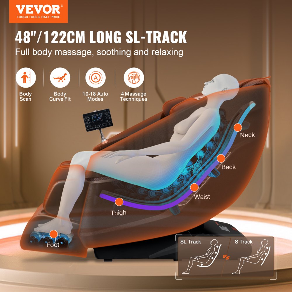 Massage Chair with Flexible SL-Track, Full Body Zero Gravity Recliner, 10-18 Auto Modes, 3D Shiatsu, Heating, Bluetooth Speaker, Airbag, Foot Roller, and Touch Screen