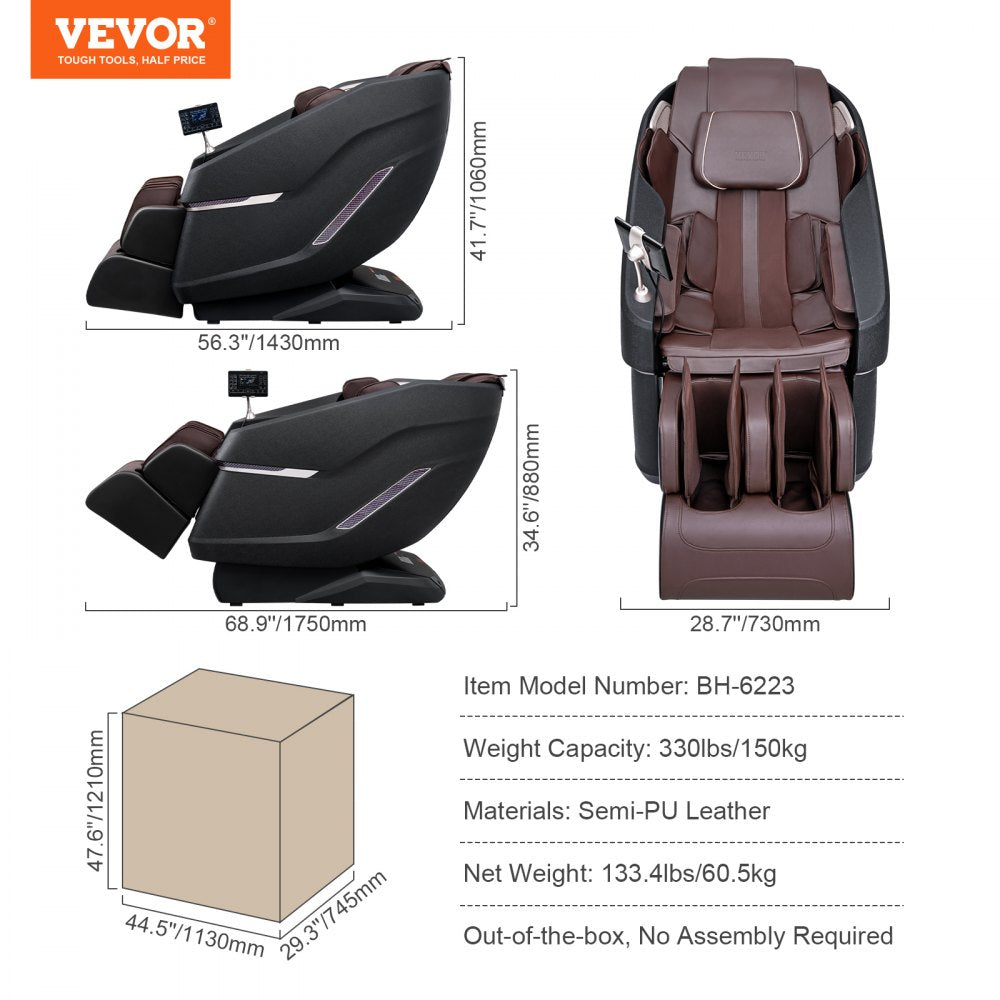 Massage Chair with Flexible SL-Track, Full Body Zero Gravity Recliner, 10-18 Auto Modes, 3D Shiatsu, Heating, Bluetooth Speaker, Airbag, Foot Roller, and Touch Screen