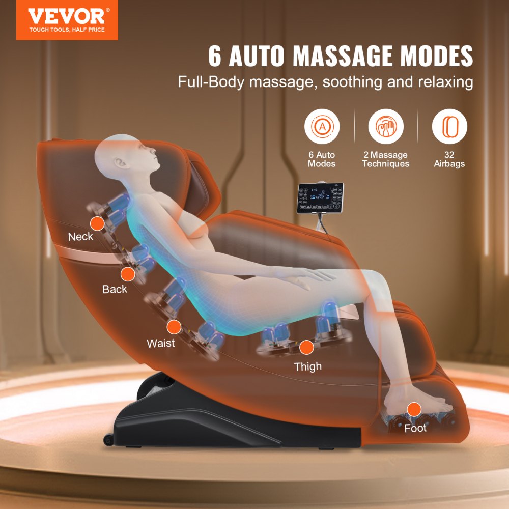 Massage Chair - Full Body Zero Gravity Recliner with Multi Auto Modes, 3D Shiatsu, Heating, Bluetooth Speaker, Airbag, Foot Roller, and Touch Screen