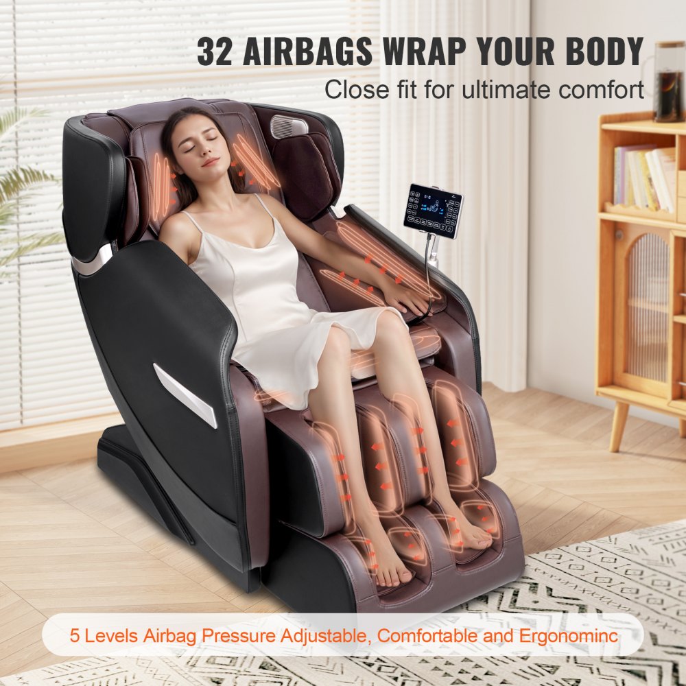 Massage Chair - Full Body Zero Gravity Recliner with Multi Auto Modes, 3D Shiatsu, Heating, Bluetooth Speaker, Airbag, Foot Roller, and Touch Screen