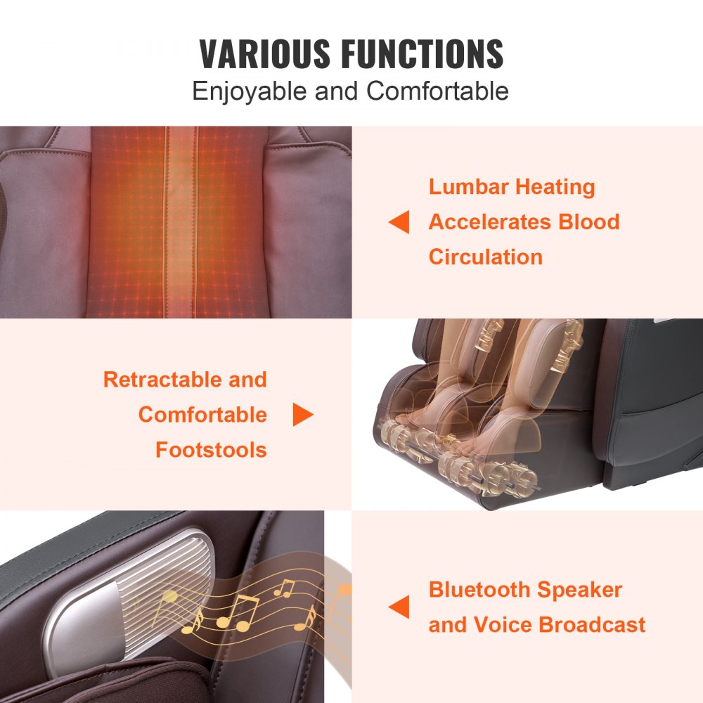 Massage Chair - Full Body Zero Gravity Recliner with Multi Auto Modes, 3D Shiatsu, Heating, Bluetooth Speaker, Airbag, Foot Roller, and Touch Screen