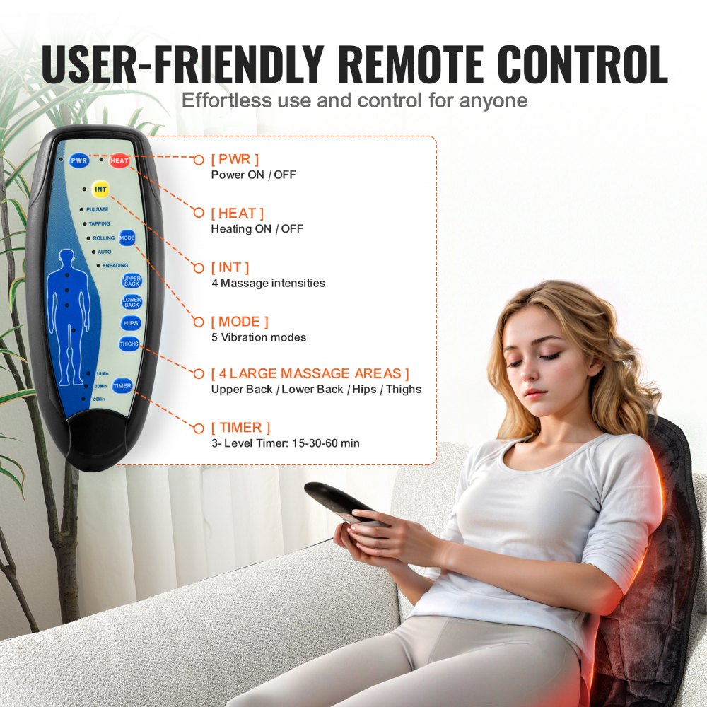 Massage Seat Cushion with Heat, 10 Vibration Motor Seat Massage Pad, Vibrating Massage Chair Mat with 5 Modes & 4 Intensities, 3 Heating Pads for Home Office, Fatigue Relief for Back, Hip, Thigh