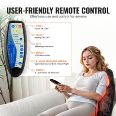 Massage Seat Cushion with Heat, 10 Vibration Motor Seat Massage Pad, Vibrating Massage Chair Mat with 5 Modes & 4 Intensities, 3 Heating Pads for Home Office, Fatigue Relief for Back, Hip, Thigh