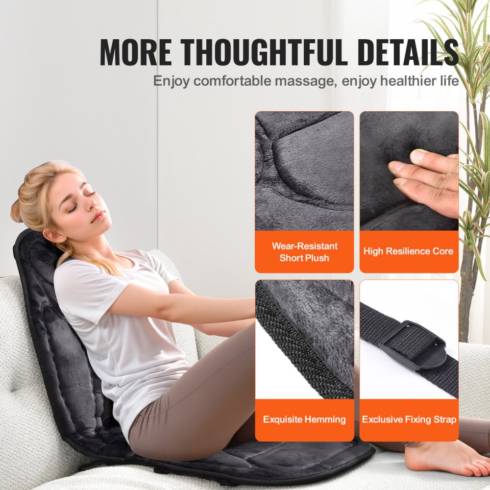 Massage Seat Cushion with Heat, 10 Vibration Motor Seat Massage Pad, Vibrating Massage Chair Mat with 5 Modes & 4 Intensities, 3 Heating Pads for Home Office, Fatigue Relief for Back, Hip, Thigh