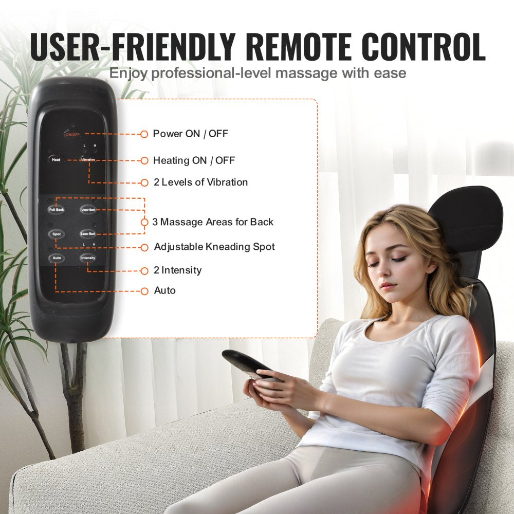 Shiatsu Back Massager with Heat, Massage Seat Cushion with 2-Group Back Shiatsu Rollers and 2 Seat Vibration Motors, Fatigue Relief Seat Massage Chair Pad with 5 Vibration Modes for Home Office
