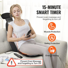 Shiatsu Back Massager with Heat, Massage Seat Cushion with 2-Group Back Shiatsu Rollers and 2 Seat Vibration Motors, Fatigue Relief Seat Massage Chair Pad with 5 Vibration Modes for Home Office