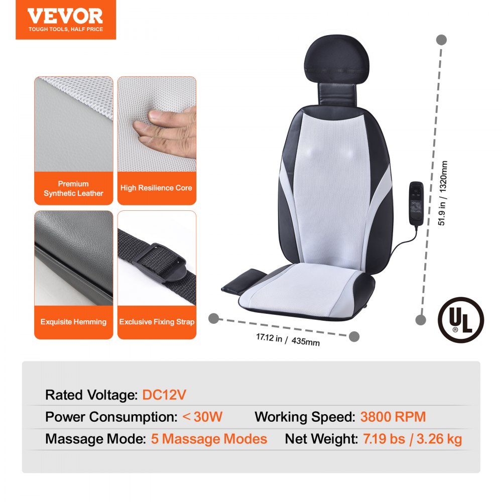 Shiatsu Back Massager with Heat, Massage Seat Cushion with 2-Group Back Shiatsu Rollers and 2 Seat Vibration Motors, Fatigue Relief Seat Massage Chair Pad with 5 Vibration Modes for Home Office