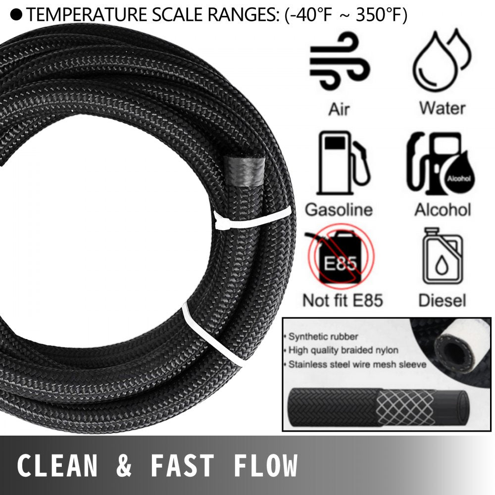 8AN Fuel Line, 20 Pcs 8AN Fuel Hose Kit, 32.8Ft BK Nylon Stainless Steel Braided Oil Line Hose, NBR CPE Synthetic Rubber AN8 Gas Line, 8AN Universal Fitting Adapter Set with Aluminum Hose End