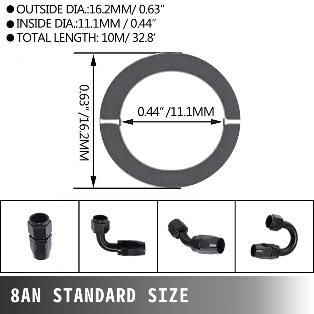 8AN Fuel Line, 20 Pcs 8AN Fuel Hose Kit, 32.8Ft BK Nylon Stainless Steel Braided Oil Line Hose, NBR CPE Synthetic Rubber AN8 Gas Line, 8AN Universal Fitting Adapter Set with Aluminum Hose End